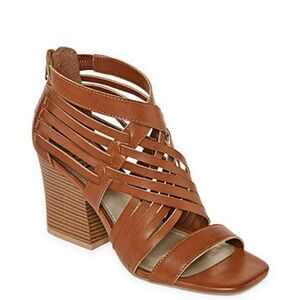 a.n.a Womens Wilson Zip Open Toe Block Heeled Sand